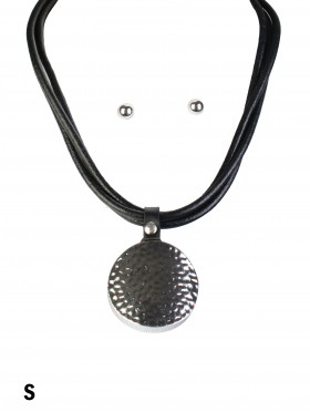 Multi-Rope Solid Circle Pendant Necklace & Earring Set